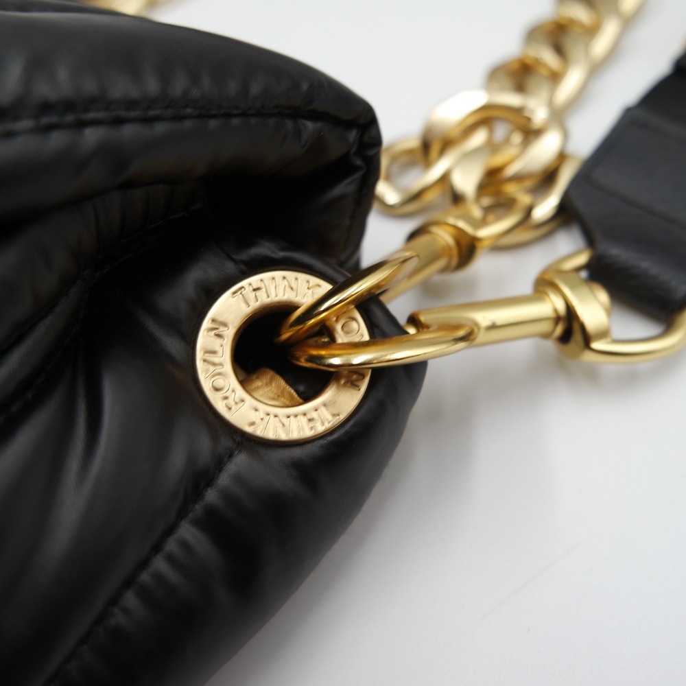 Think Royln Black Bar Bag Quilted Puffer Crossbody Bag Gold Chain & Webbed Strap - Picture 6 of 12